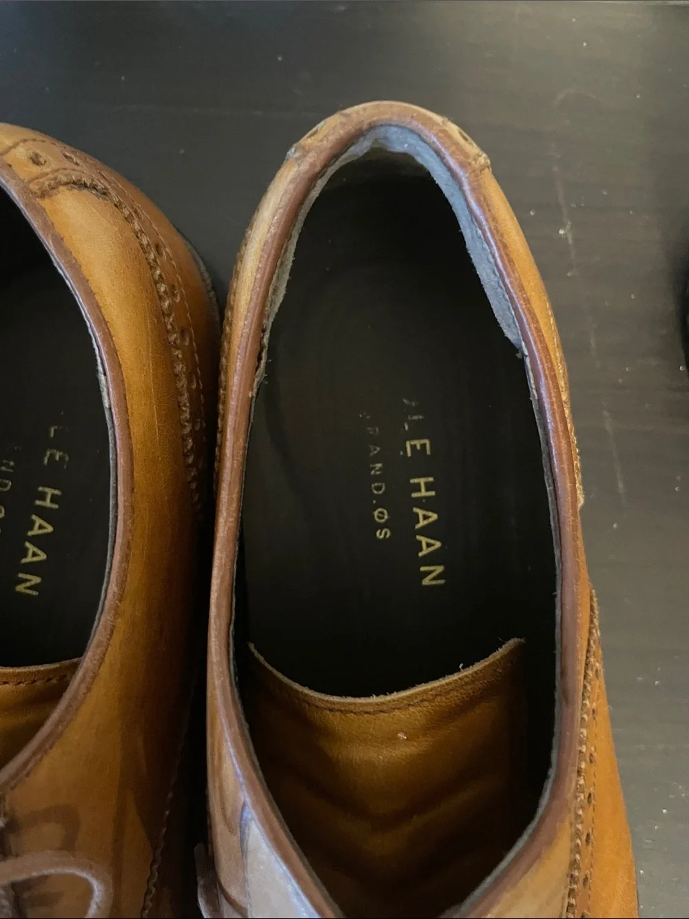 Cole Haan Men's Cognac Leather Derby Oxfords with Brogue Accents